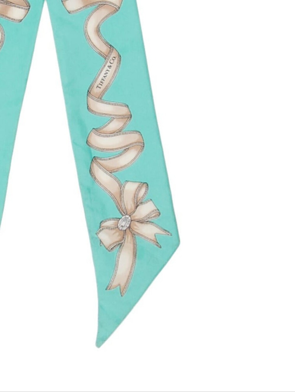 BNIB! RARE! AUTHENTIC TIFFANY & CO. 100% Silk Printed Twilly Scarf WHITE BOWS - Picture 6 of 9